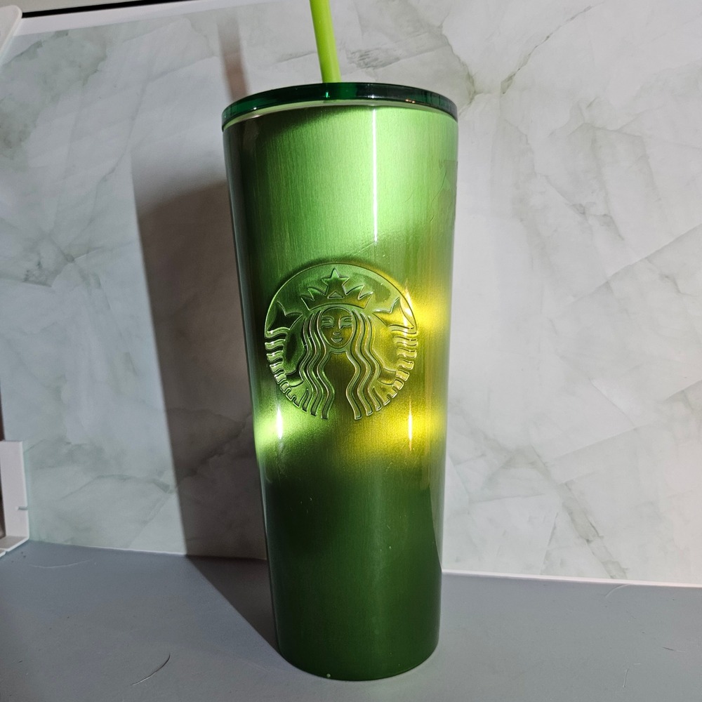 Starbucks Tumbler with‎ Straw Green Stainless Steel Travel Cup 24 oz